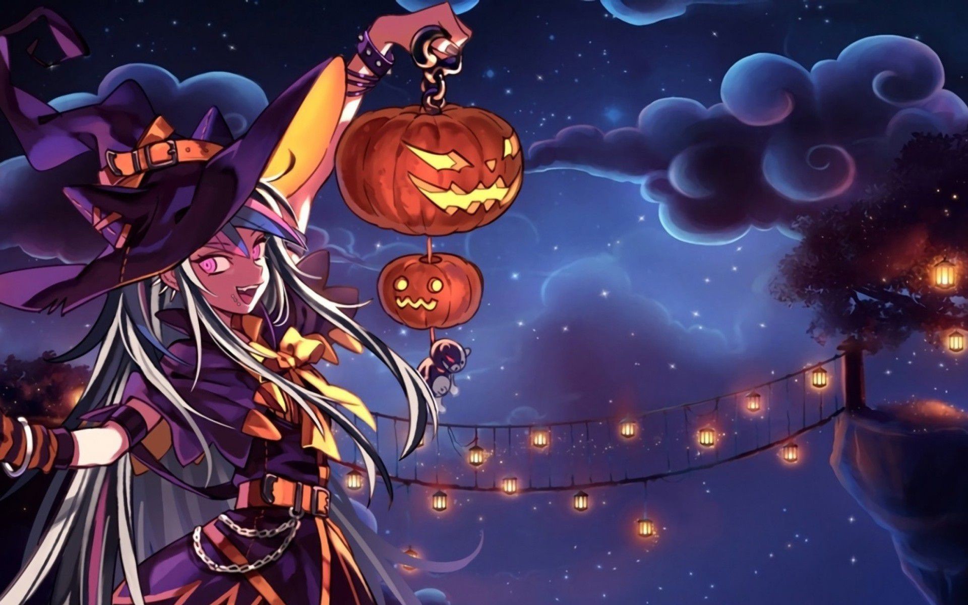 Cute Anime Witch Of Halloween Night 4K wallpaper download