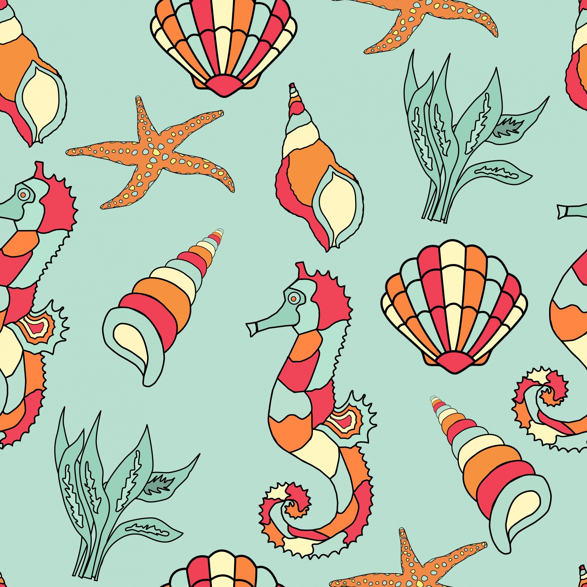 Seahorse, Seashell Wallpaper 1920x1920
