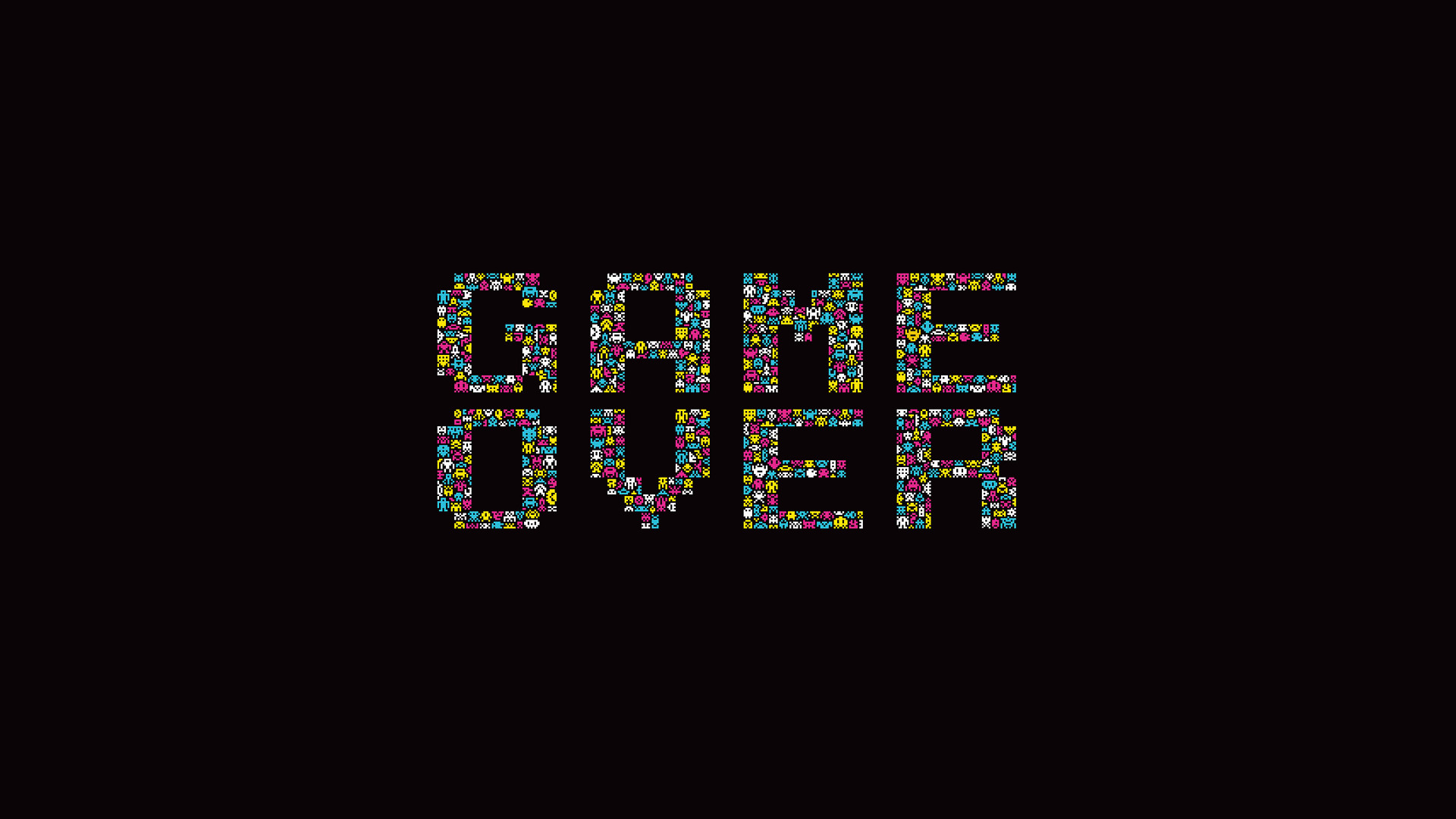 Dark Background Game Over Minimalistic Retro Games Simple Space Invaders  Typography Video 1920x1080
