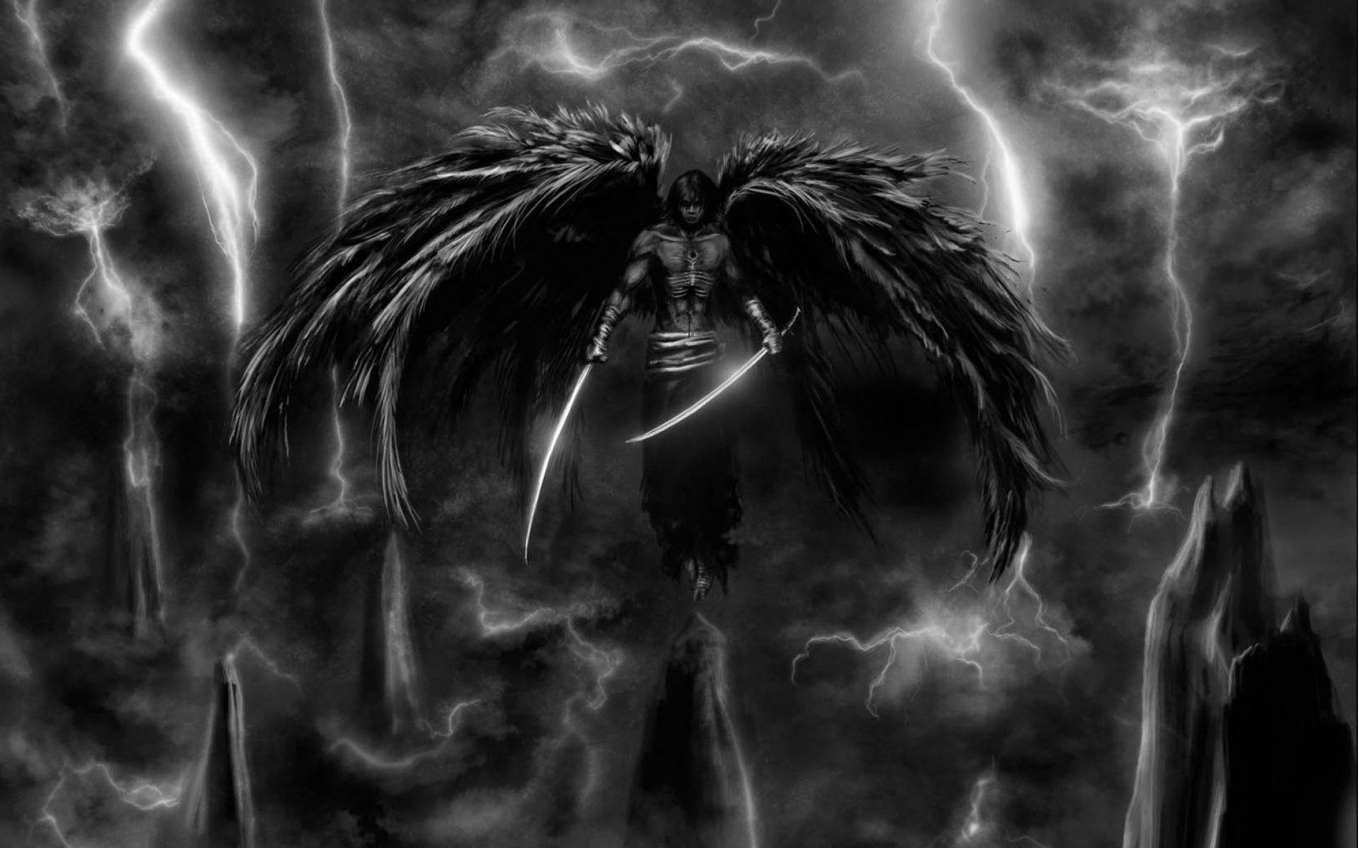 Dark Fantasy Angel Art Artwork Evil F Wallpaper At Dark Wallpapers 1920x1200
