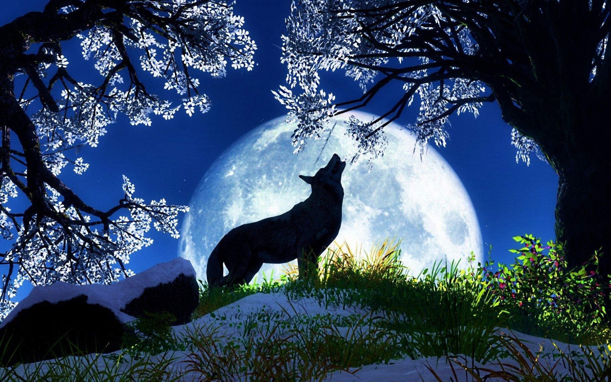 Howling wolf Wallpaper 4K Moon Forest Silhouette 11114