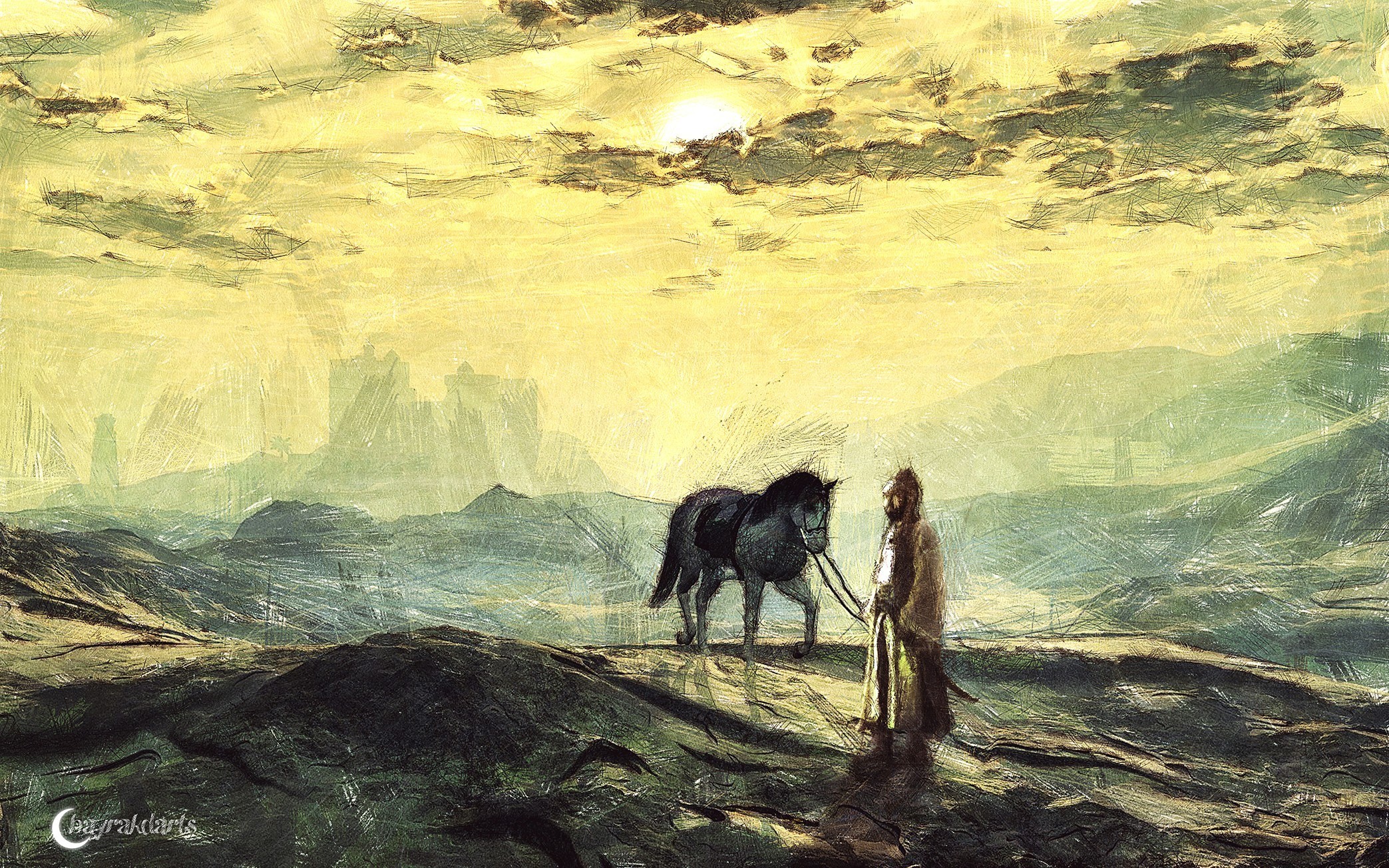 Созданное автором художественное произведение в дальнейшем. Пейзаж с лошадьми. Лошади в искусстве. Пейзажи с лошадями на камнях. Художественные произведения.