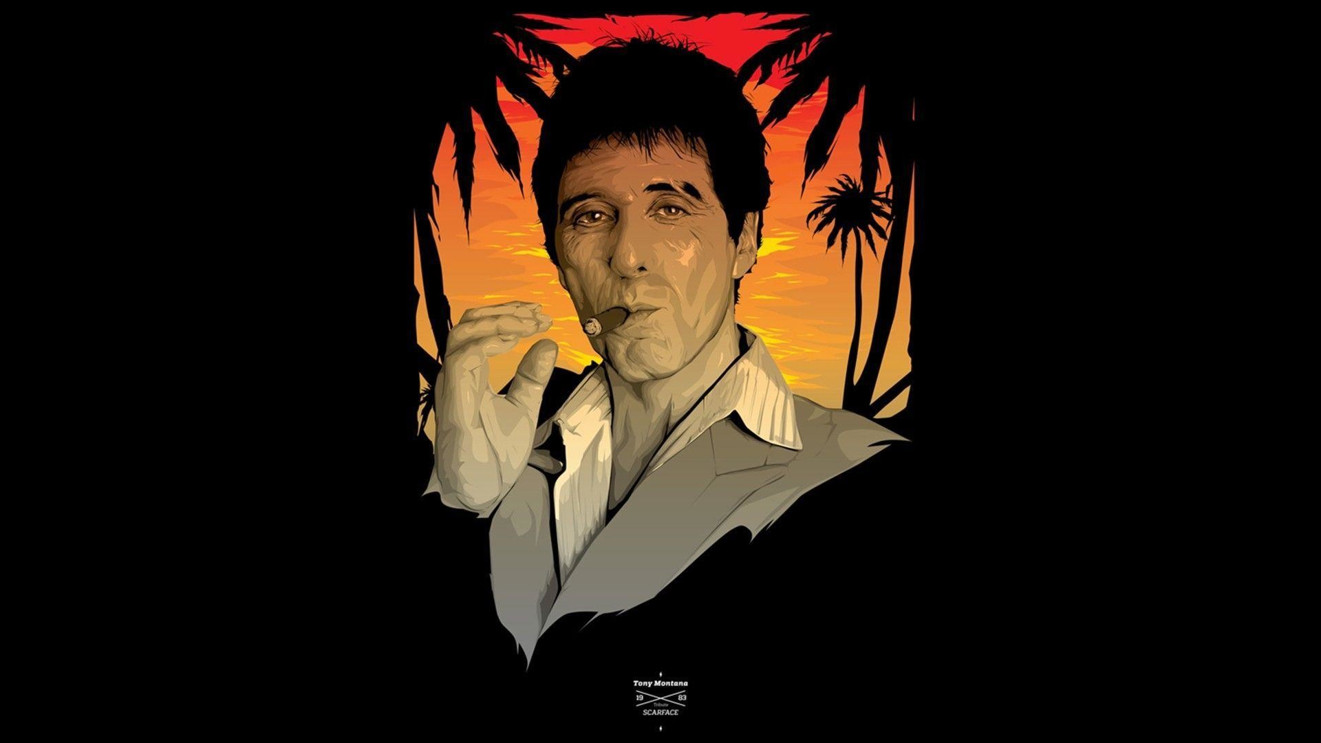 Scarface Al Pacino Tony Montana Black Cigar Smoking Wide . 1920x1080