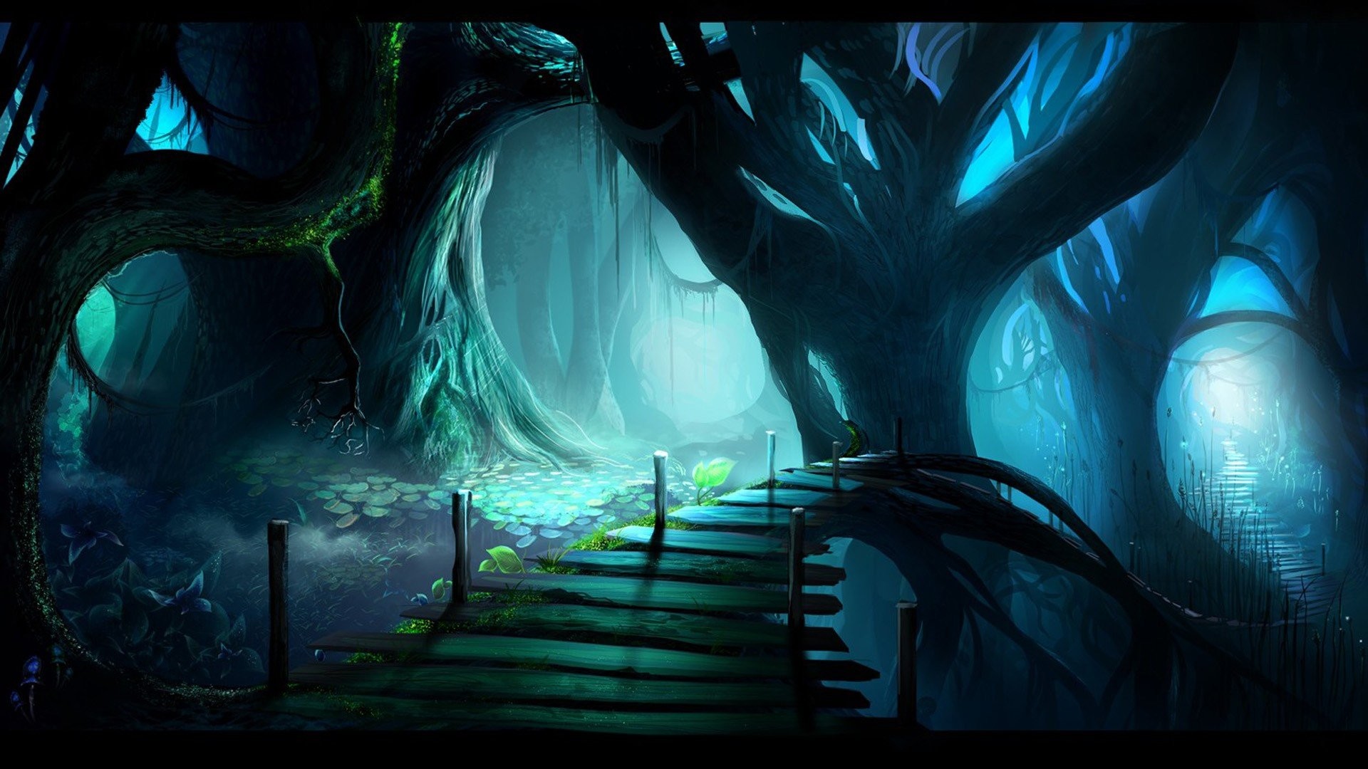 Blue Nature Bridges Fantasy Art Wallpaper At Fantasy Wallpapers 1920x1080