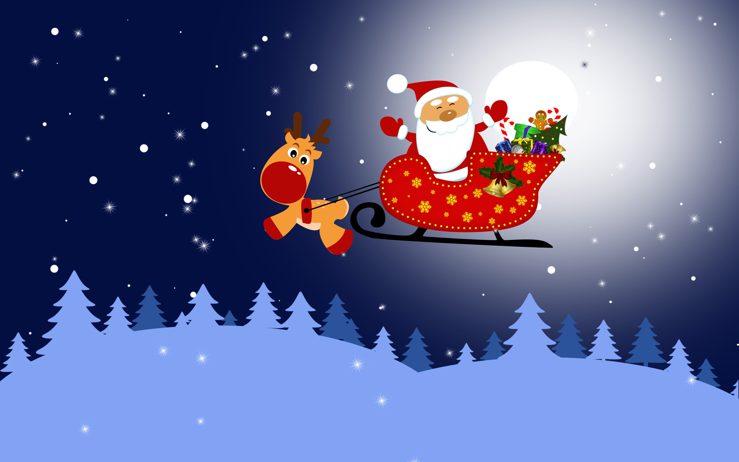 HD wallpaper Christmas Santa Claus New Year christmas tree snow  Reindeer  Wallpaper Flare