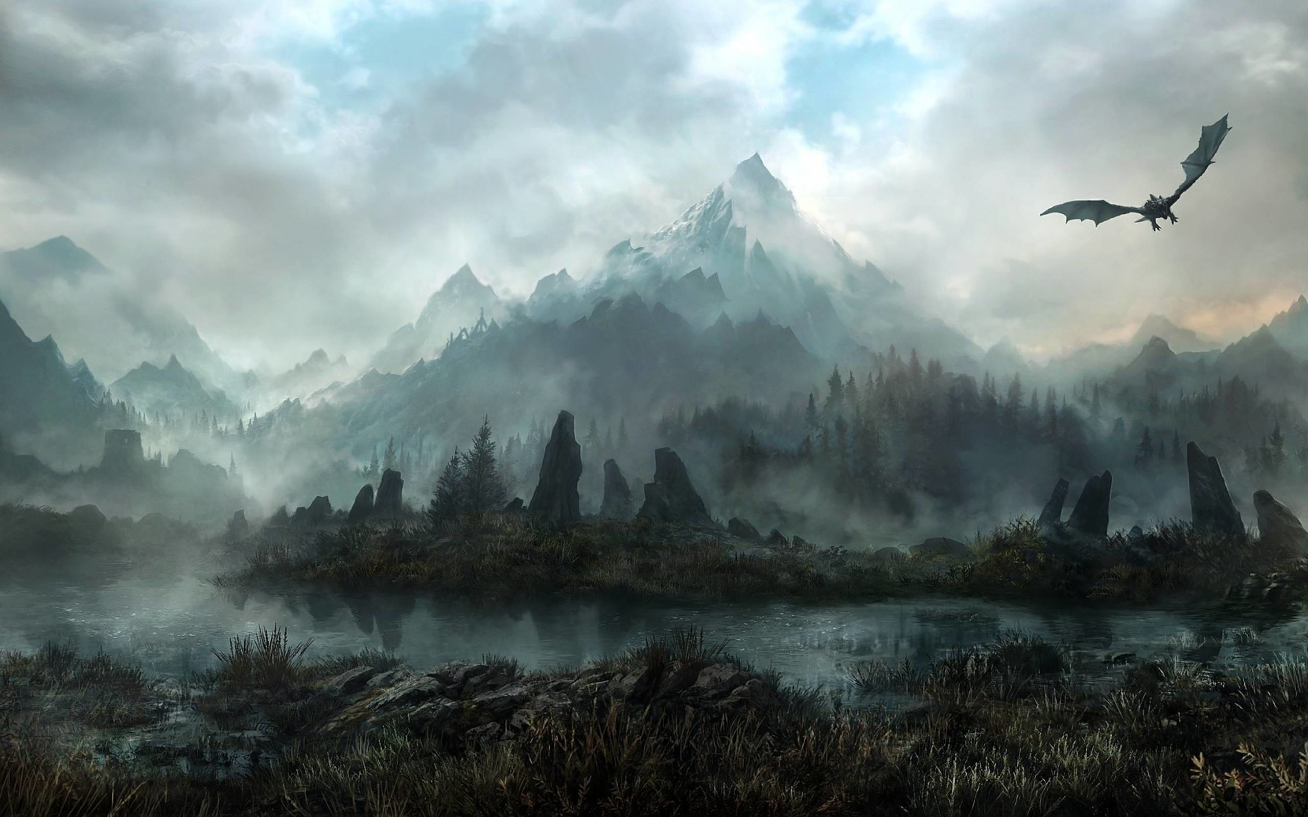 Papeis de parede 2560x1440 The Elder Scrolls V: Skyrim Cavalo Tenegrin Jogos  Fantasia baixar imagens