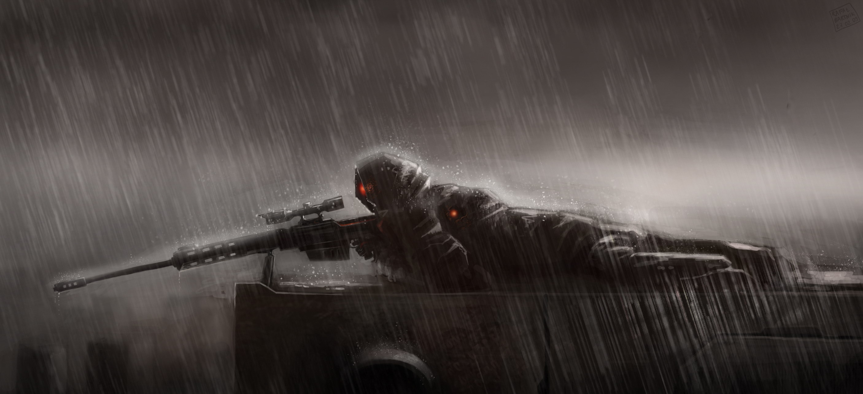 Sniper Rain Sniper Lies Position Rain Sniper Rifle Wallpaper At Dark  Wallpapers 2812x1284