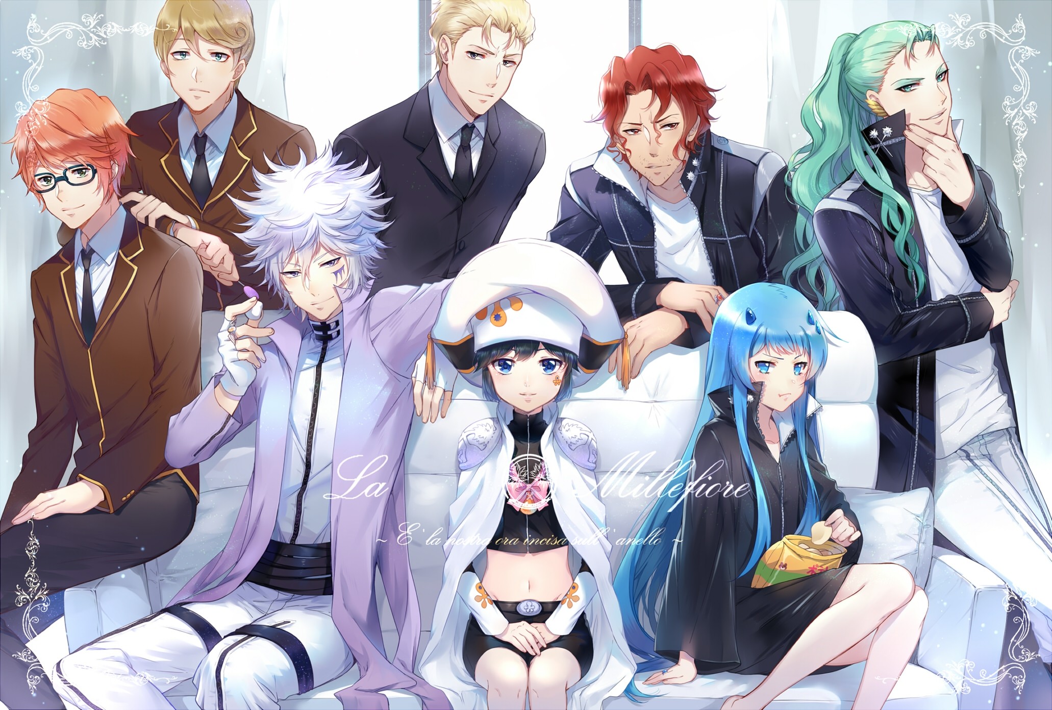2062x1391 - katekyo hitman reborn, yuni, zakuro, kikyo, gamma, irie shoichi 2062x1391