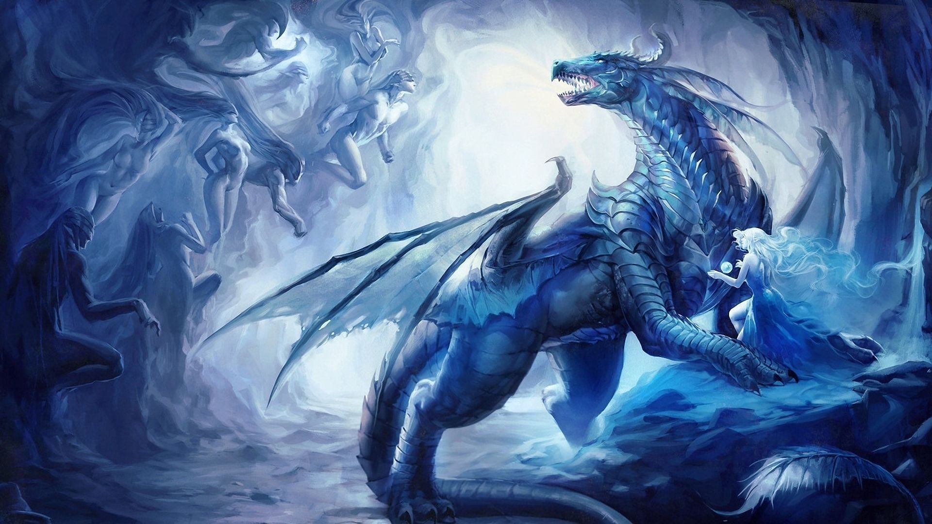 Wallpaper dragon night mouth light  Ice dragon Lightning dragon Fantasy  art