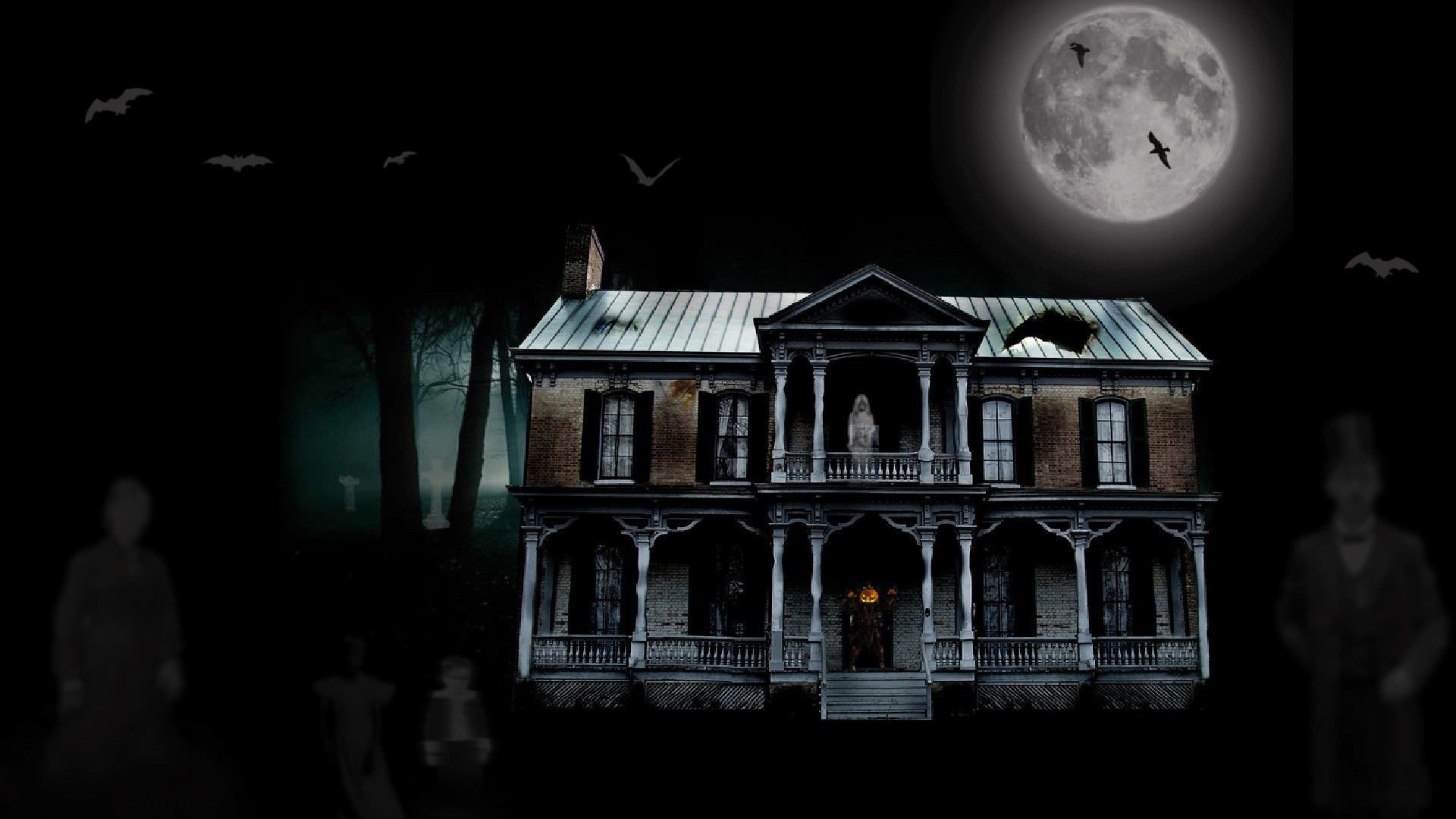 Halloween House in Night Background 1920x1080