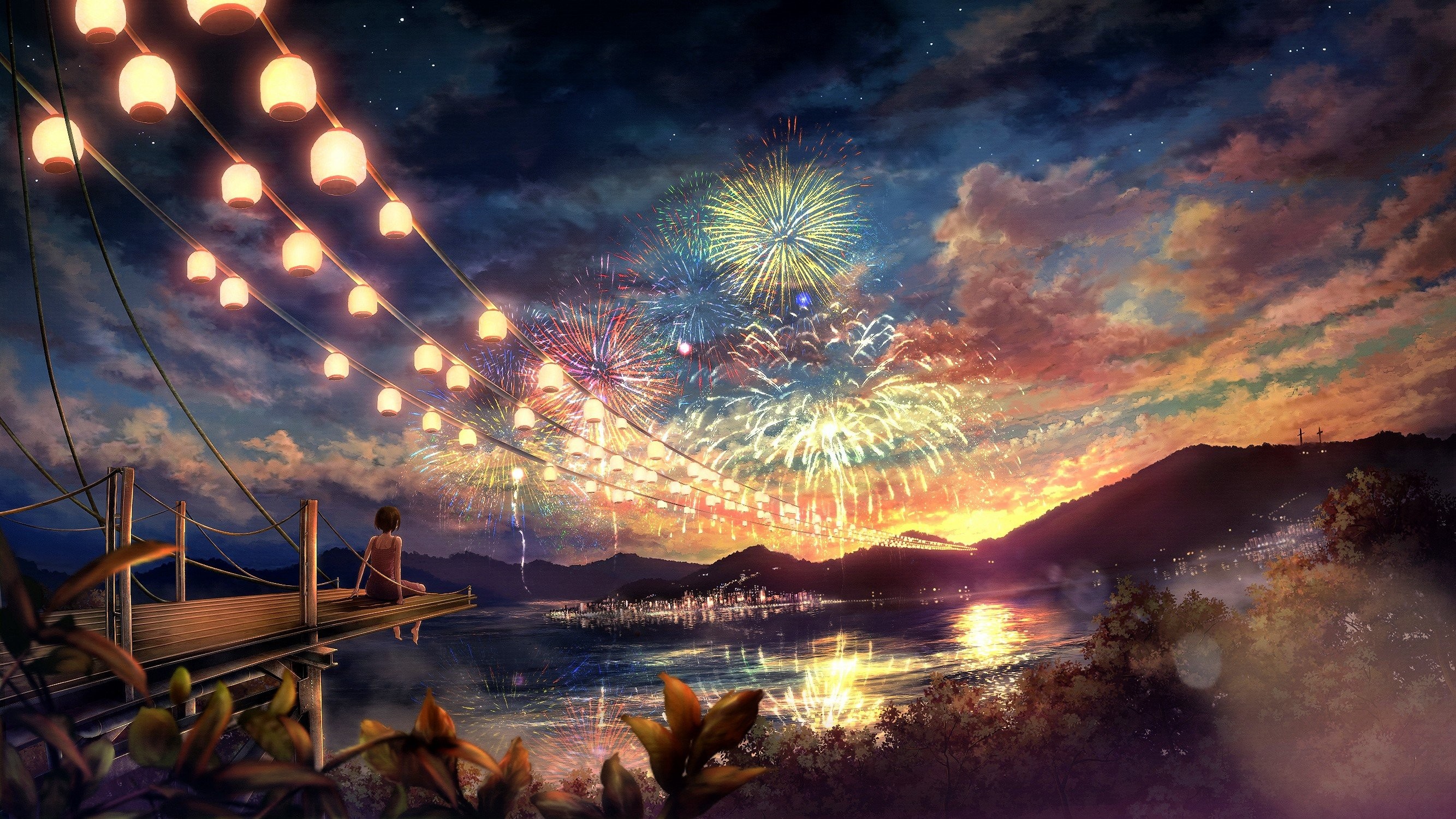 Shrine Gate Night Sky Anime Scenery 4K Wallpaper 62588