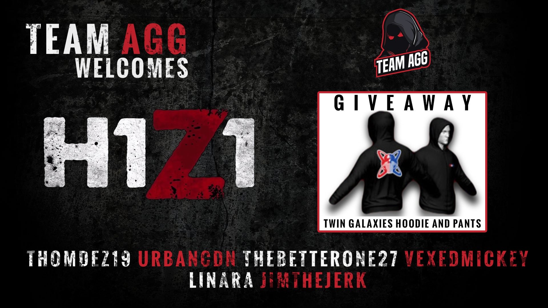 Team AGG on Twitter: "Hoodie And Pants @TwinGalaxies GIVEAWAY! Welcome our  new @H1Z1KotK roster! Enter Now At https://t.co/DNXD0X67ty ... 1920x1080