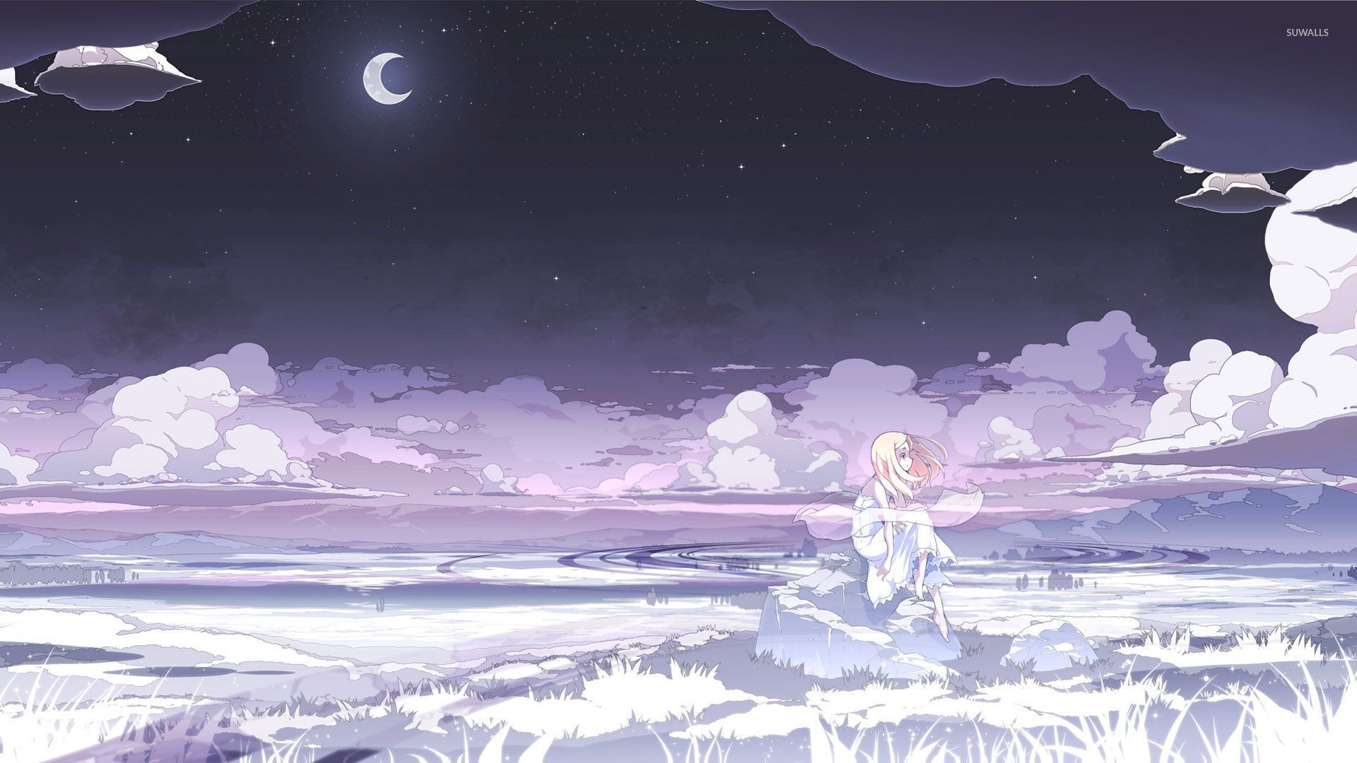 Sad blonde under the moonlight wallpaper 1920x1080