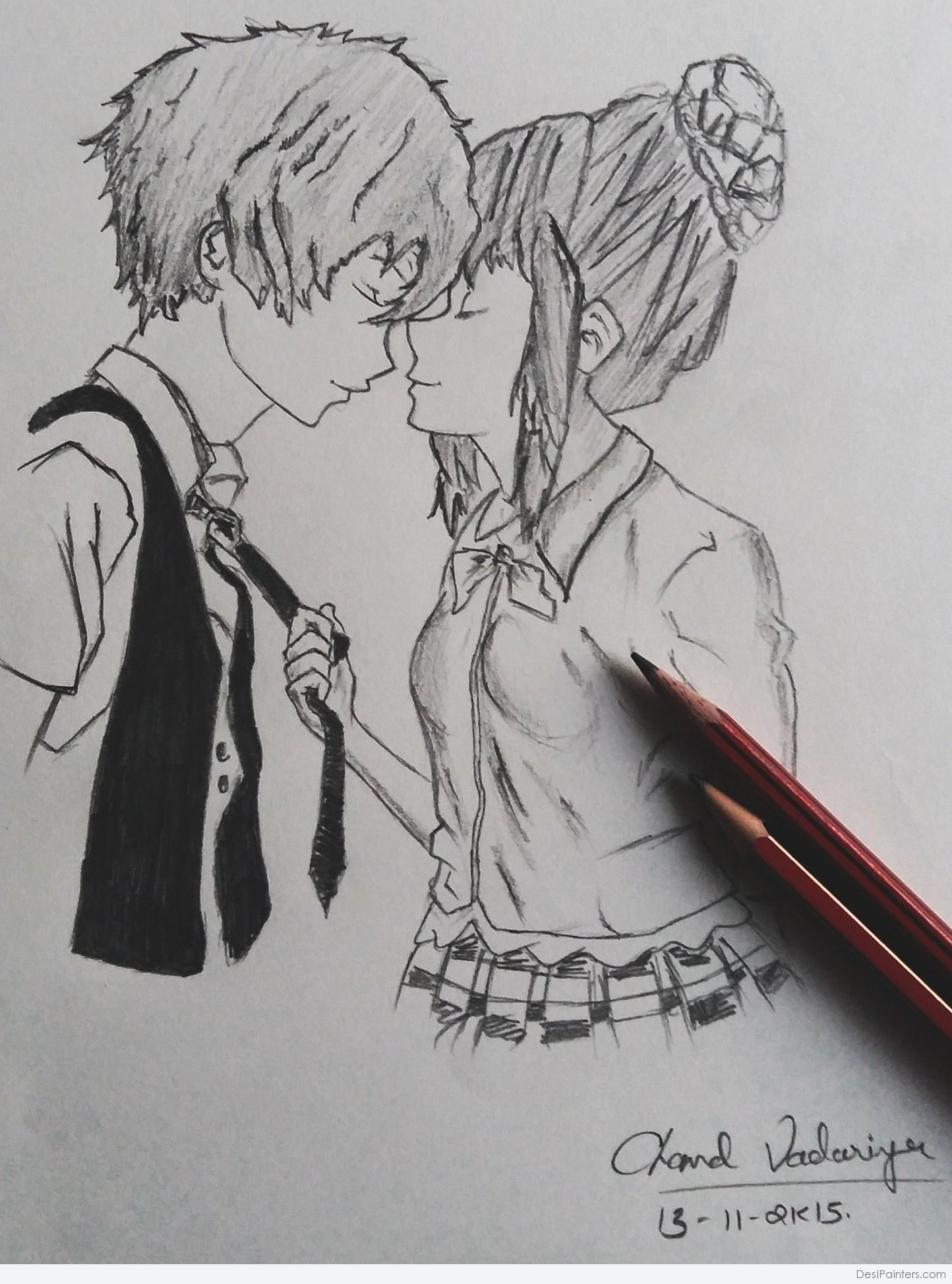 Cute couple pencil sketch