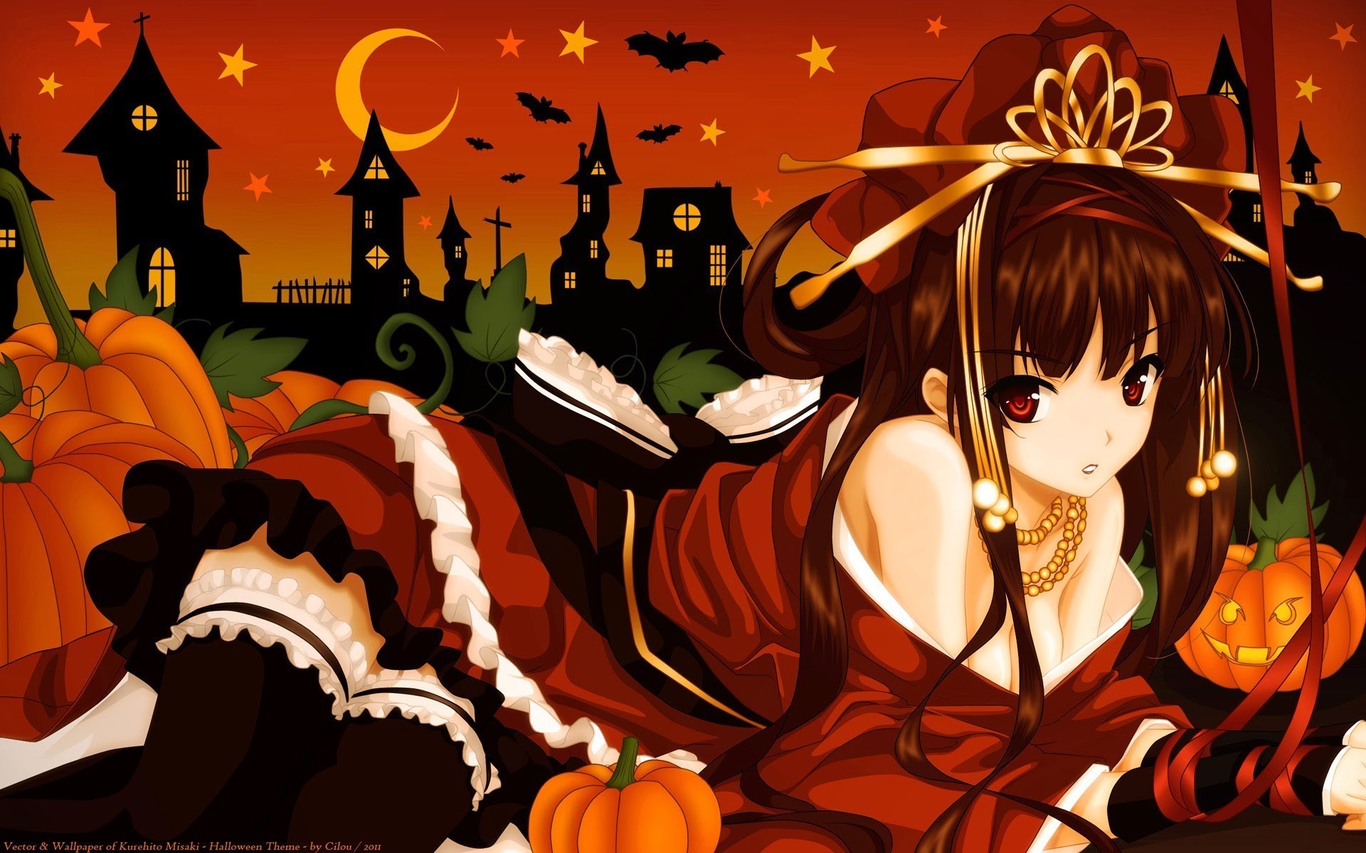 Cartoon halloween anime girl 1080P full HD wallpapers