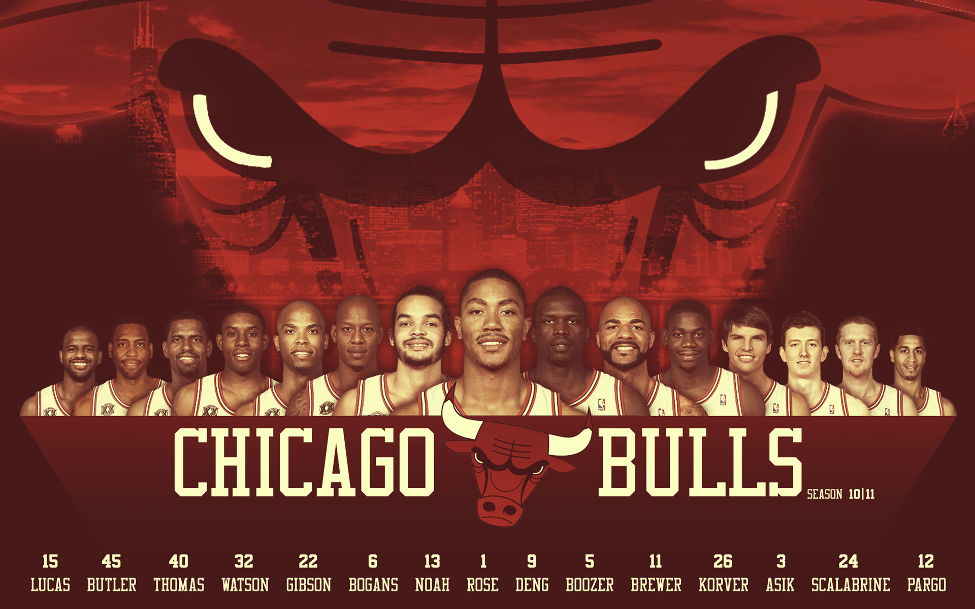 Chicago Bulls 2010-11 Roster Widescreen Wallpaper 1920x1200