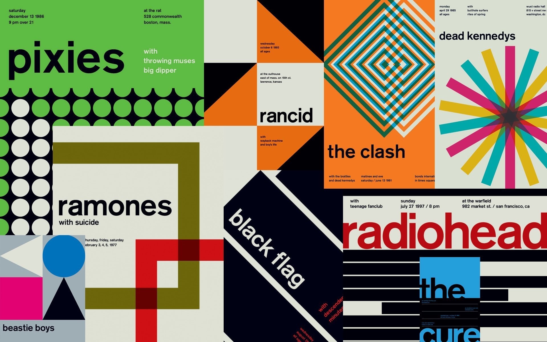 1920x1200 punk punkrock concert poster romones pixies the clash dead  kennedys black flag rancid radiohead the cure 1920x1200