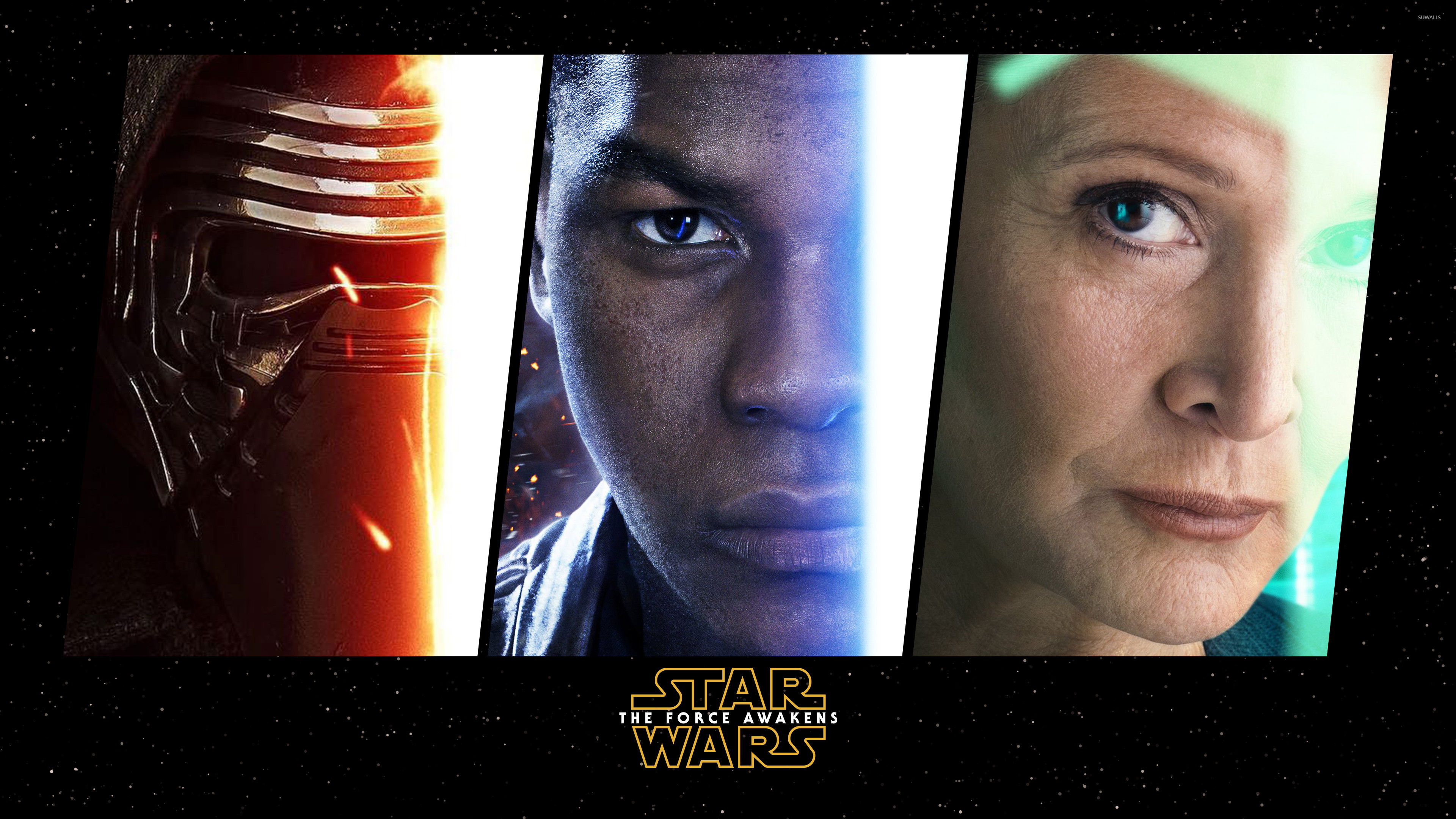 Kylo Ren, Finn and Leia in Star Wars: The Force Awakens wallpaper 3840x2160