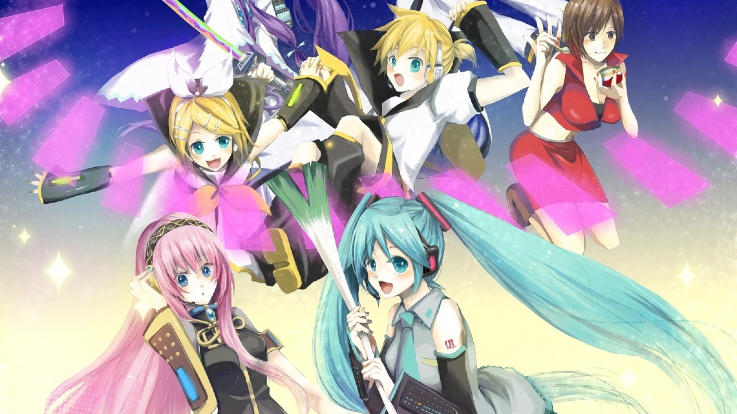 Vocaloid Hatsune Miku megurine luka Kaito Vocaloid kagamine rin kagamine  len Meiko kamui gakupo Deta Hintergrundbild 2560x1440