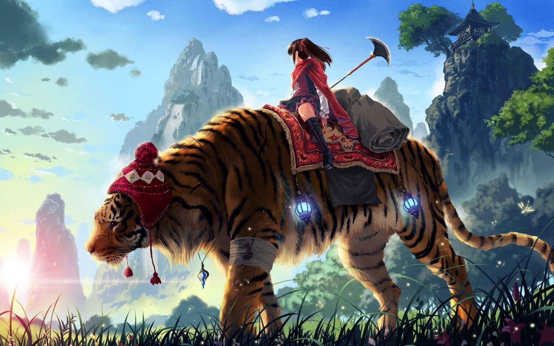 The girl on the tiger desktop background 1920x1200